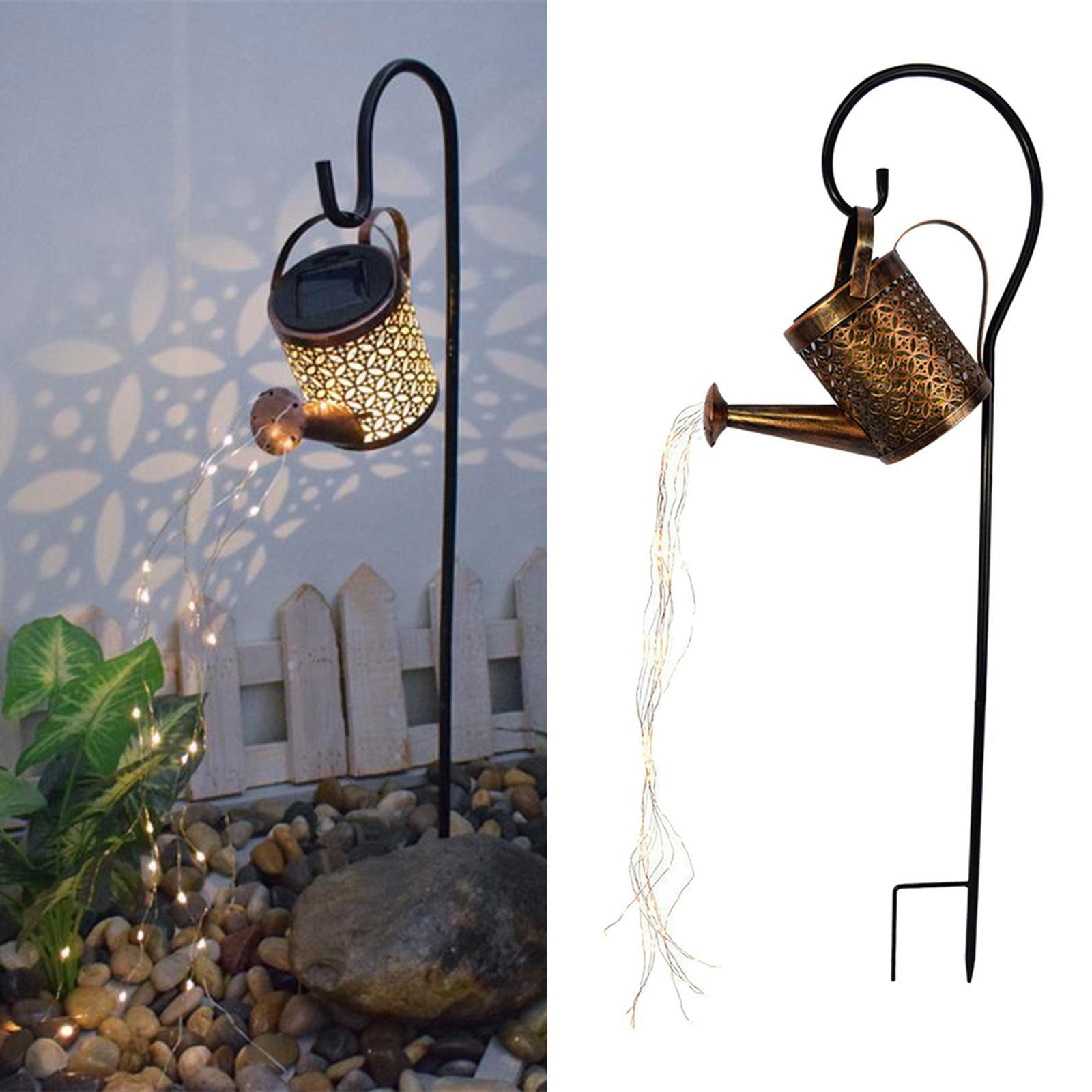 2X Creative Garden Watering Can String Light Solar Lamp Decor With Stand Rack