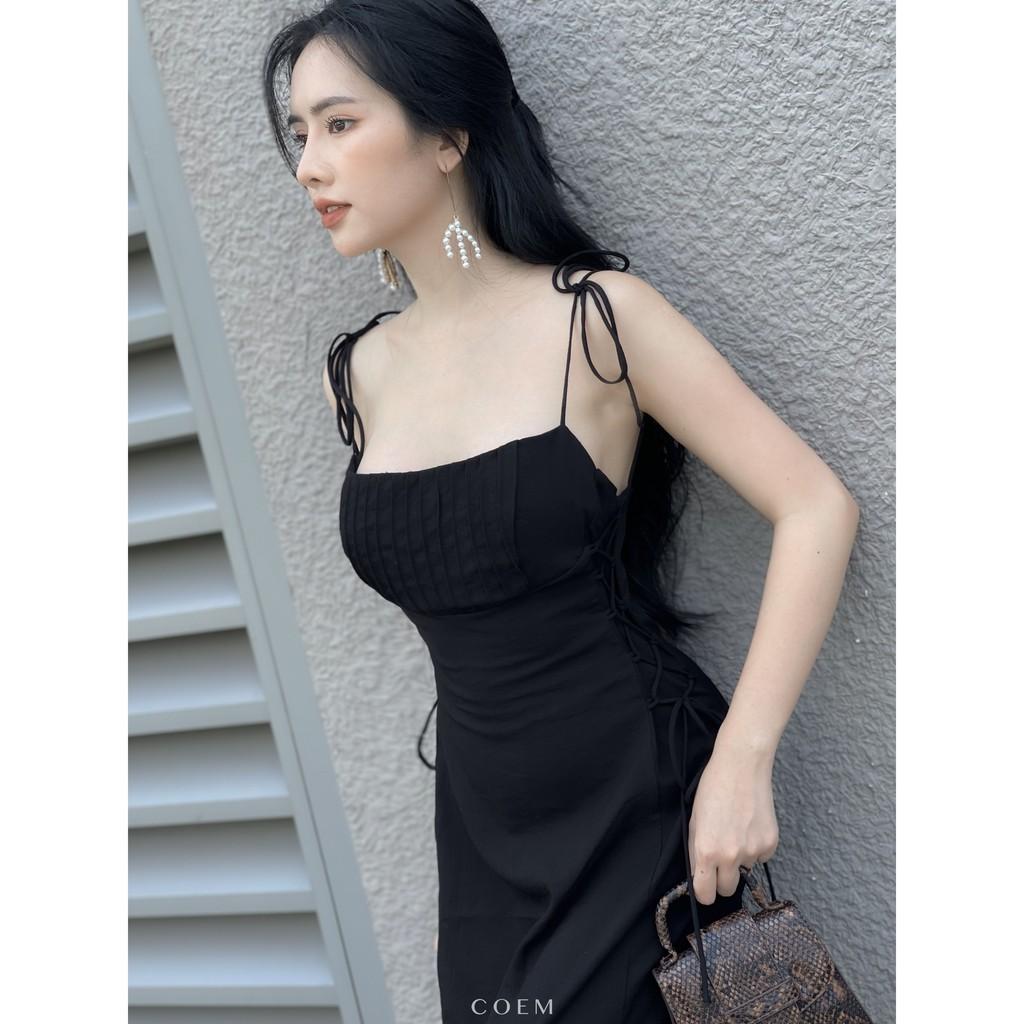 Đầm Midi Hai Dây Chất Liệu Linen Cao Cấp Màu Đen CO EM Thiết Kế Nữ Tính Quyến Rũ Sexy Phù Hợp Hẹn Hò Tiệc Tùng