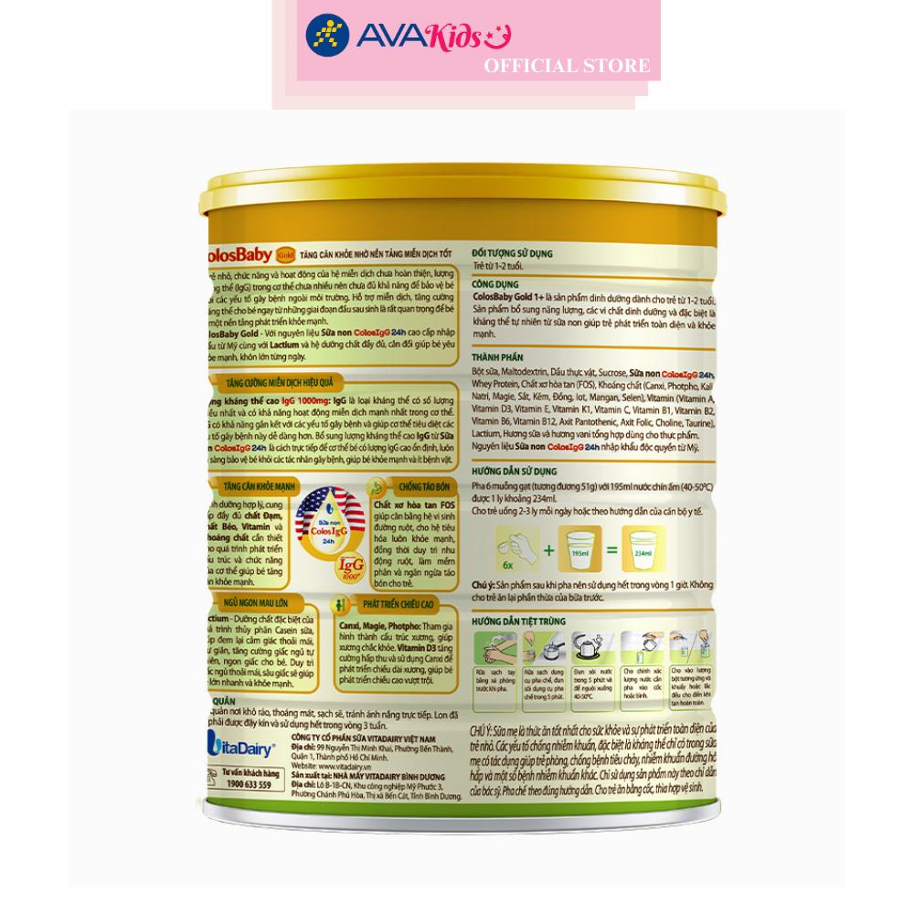Sữa bột ColosBaby Gold 1+ (sữa non) hương vani 800g (1 - 2 tuổi) - Hàng chính hãng