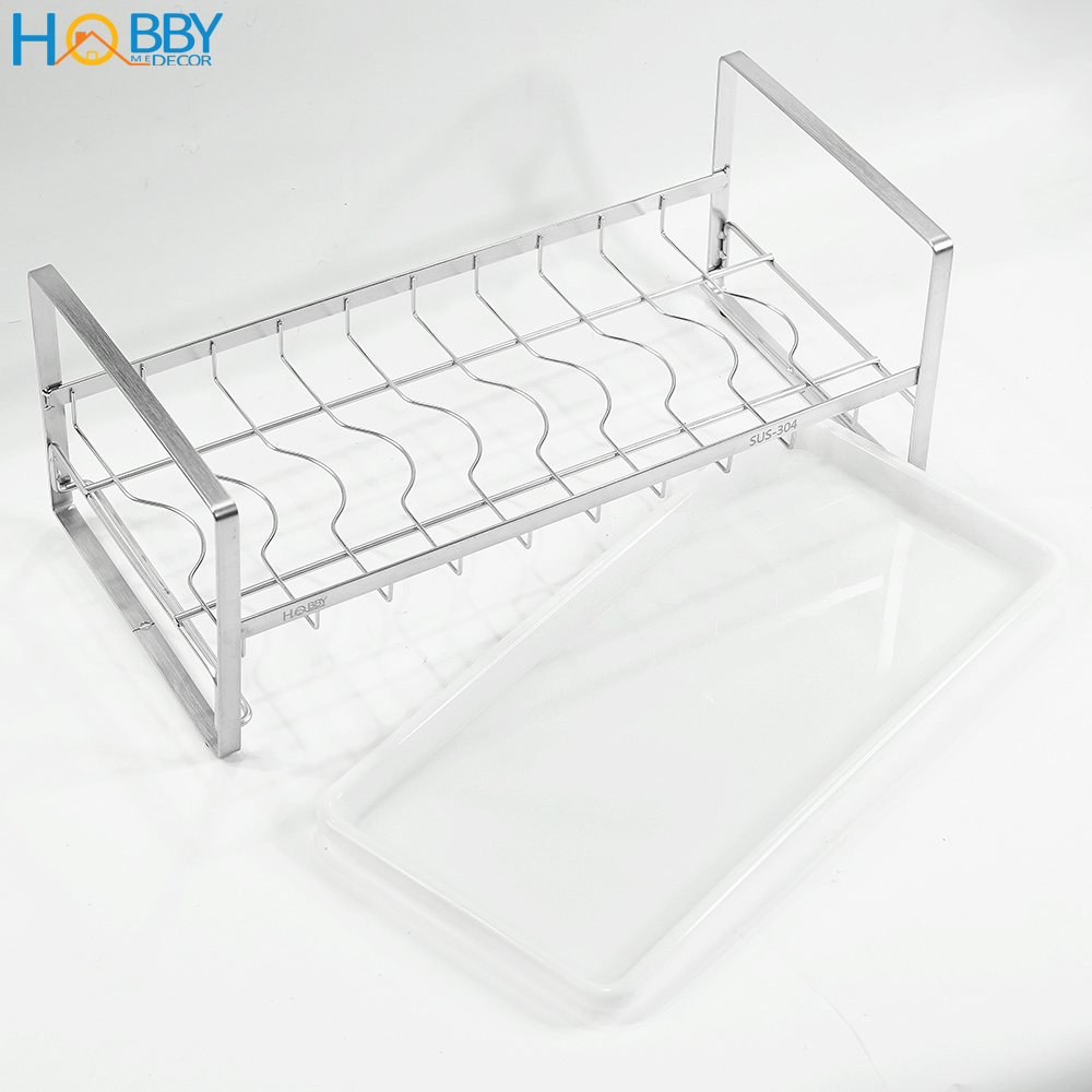 Kệ úp chén 9 ngăn Inox 304 Hobby Home Decor KUC9 - có khay nhựa hứng nước tiện dụng