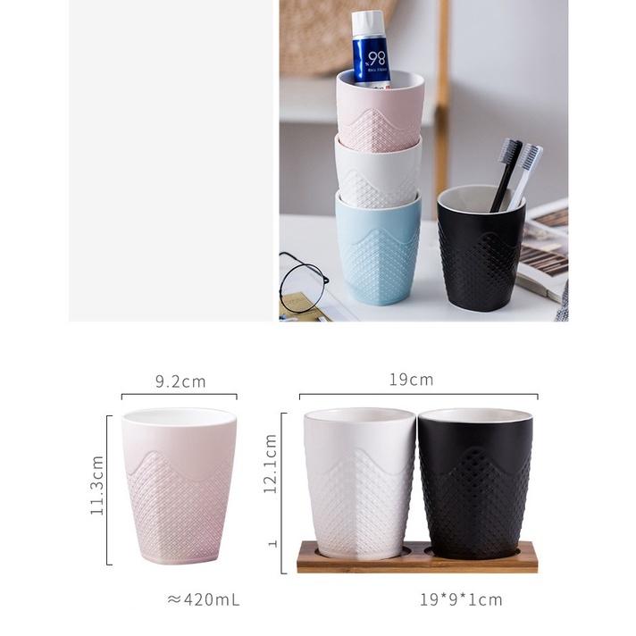 Cốc sứ đựng bàn chải kem đánh răng, Cốc uống nước dung tích 420ml Họa tiết chấm tròn