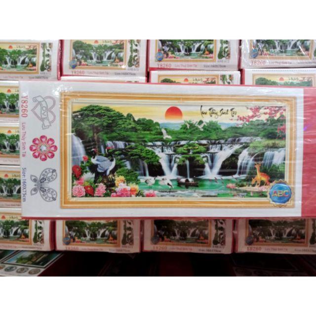 Tranh Đính Đá PHONG CẢNH LƯU THỦY SINH TÀI. Kích Thước: 1m2 x 55cm - 1m6 x 75cm - 2m x 90cm