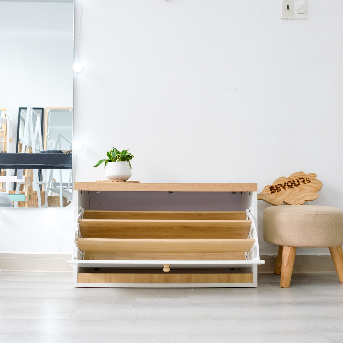 Tủ Giày Dép Thông Minh Bằng Gỗ BEYOURs 1 Tầng Premier White- Nội Thất Phòng Khách