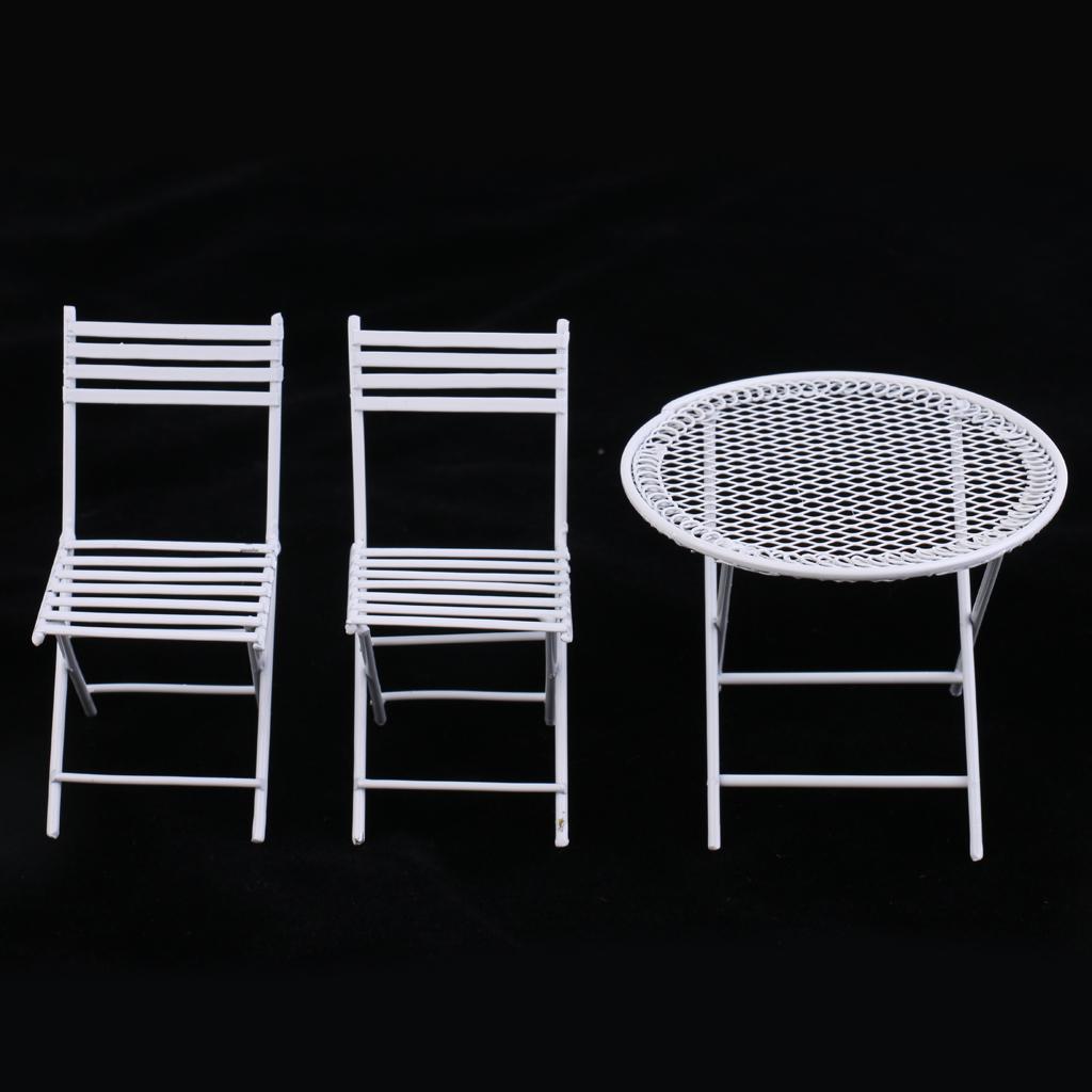 1:12 Dolls House Miniature Furniture White Metal Round Table with 2 Chairs