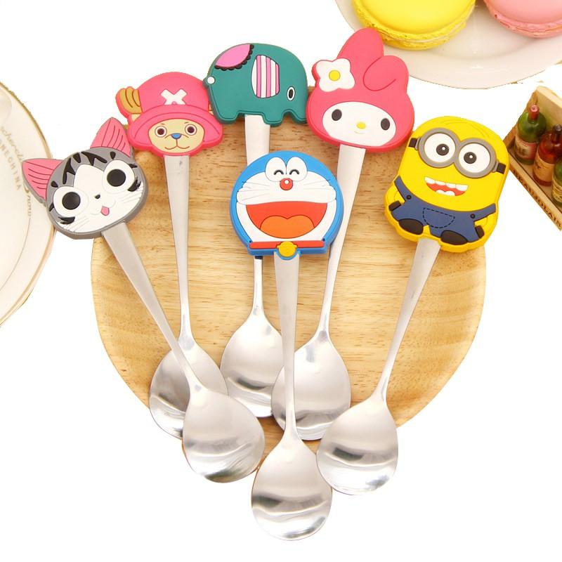 Combo 3 thìa inox cán silicon hoạt hình