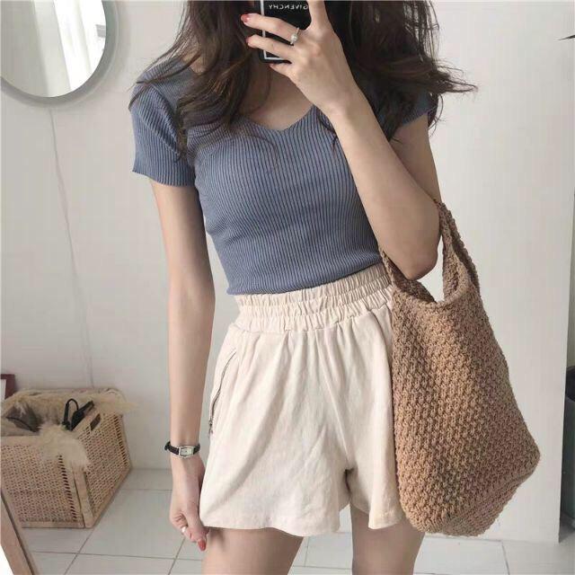 Áo len tăm cổ tim cộc tay - Loại 1