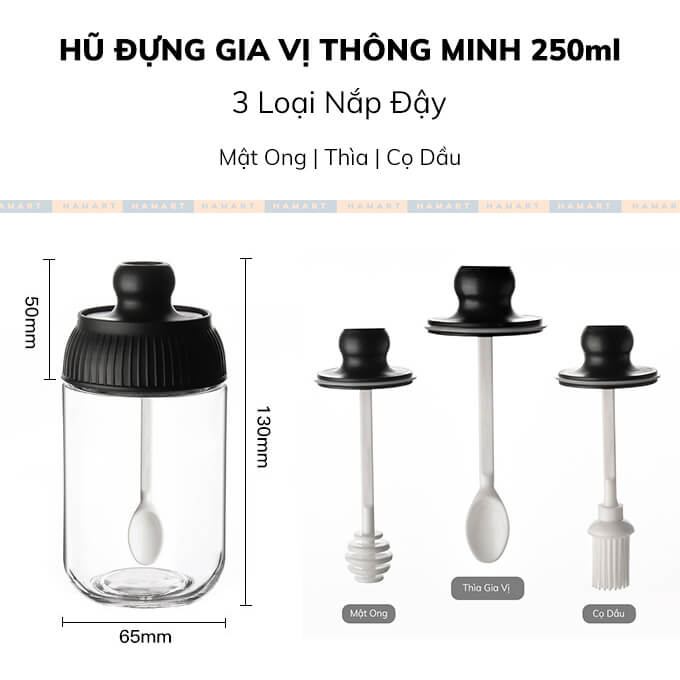 Bộ Hũ Đựng Gia Vị Kèm Muỗng Hamart 250ml Lọ Đựng Gia Vị Thuỷ Tinh Nắp Thìa Cao Cấp