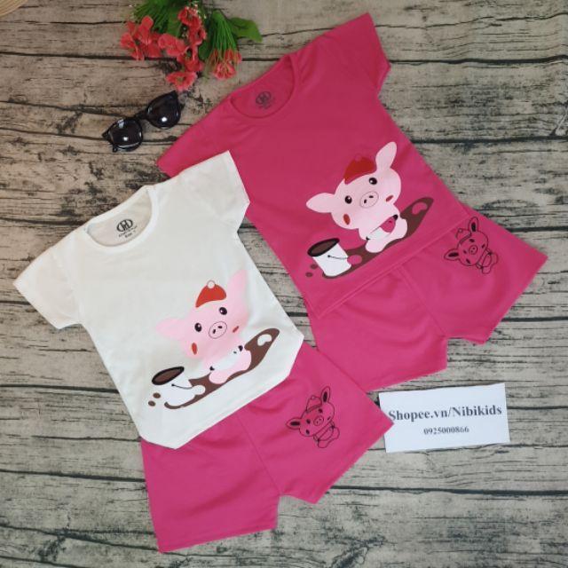 Bộ cotton bé gái hình heo con