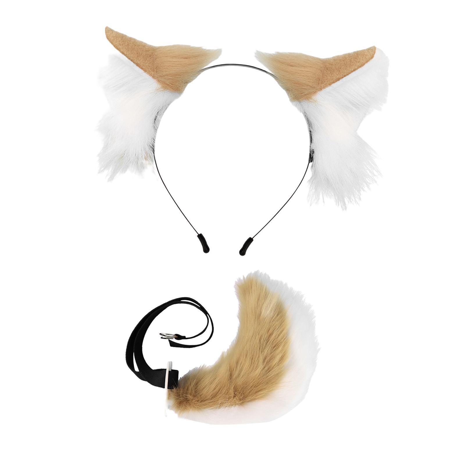 Cats Ears and Long Tail Decor Dress up Plush Hair Hoop Cosplay Set for Children Adults Party Carnival