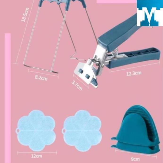 Bộ Dụng Cụ Kẹp Gắp Đồ Nóng Thức Ăn Đa Năng Inox Chống Bỏng Kèm Găng Tay, Miếng Lót Nồi Silicon