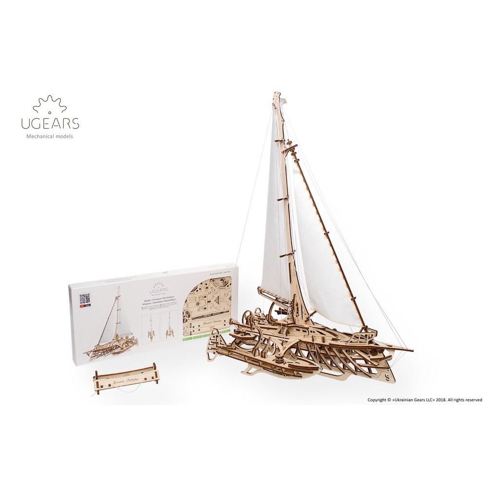 Mô hình gỗ cơ khí, Ugears Trimaran - Thuyền buồm cánh tam giác, mô hình lắp ráp 3D, chính hãng UGEARS, nhập khẩu nguyên bộ từ EU, đồ chơi trí tuệ