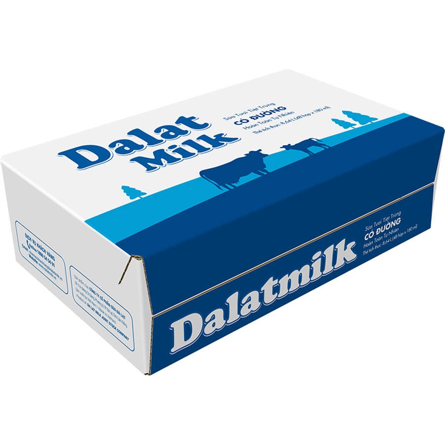  Thùng 48 hộp Sữa Tươi Tiệt Trùng Có Đường Dalatmilk 180ml (48 hộp x 180ml)