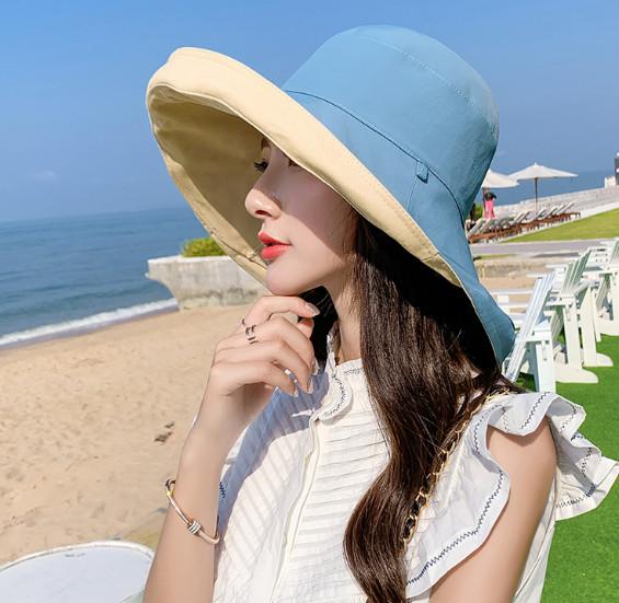 Mũ nón chống nắng rộng vành đội 2 mặt cỡ lớn màu xanh