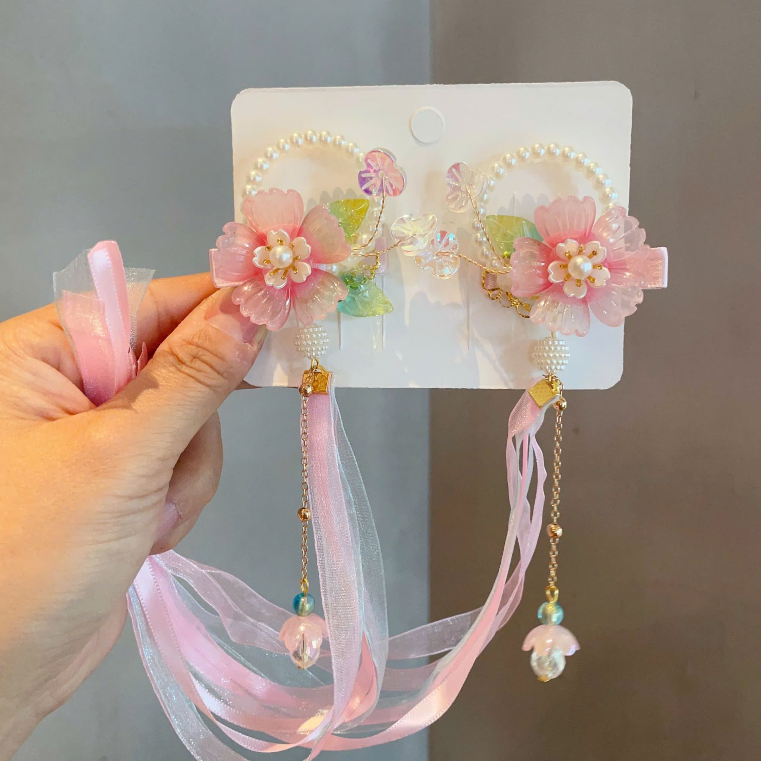 Phụ kiện tóc kẹp tóc cho bé gái phối đô cổ trang đầm tết noel giáng sinh năm mới đẹp tua rua trung hoa