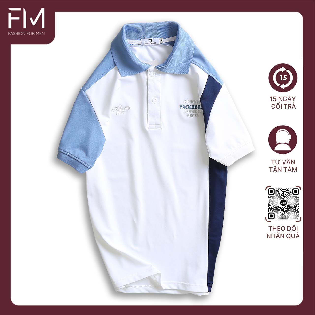 Áo thun polo nam ngắn tay, họa tiết thêu trước ngực, chất thun co giãn 4 chiều, form chuẩn phối màu lạ mắt - FORMEN SHOP - FMPS170