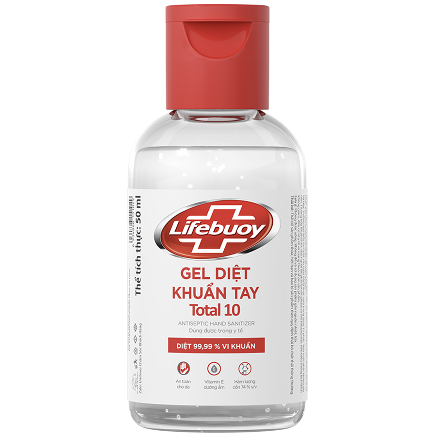 Gel rửa tay khô Lifebuoy 50ml Total 10 diệt sạch nhanh 99.9% vi khuẩn an toàn cho da với vitamin E chuẩn chất lượng y tế