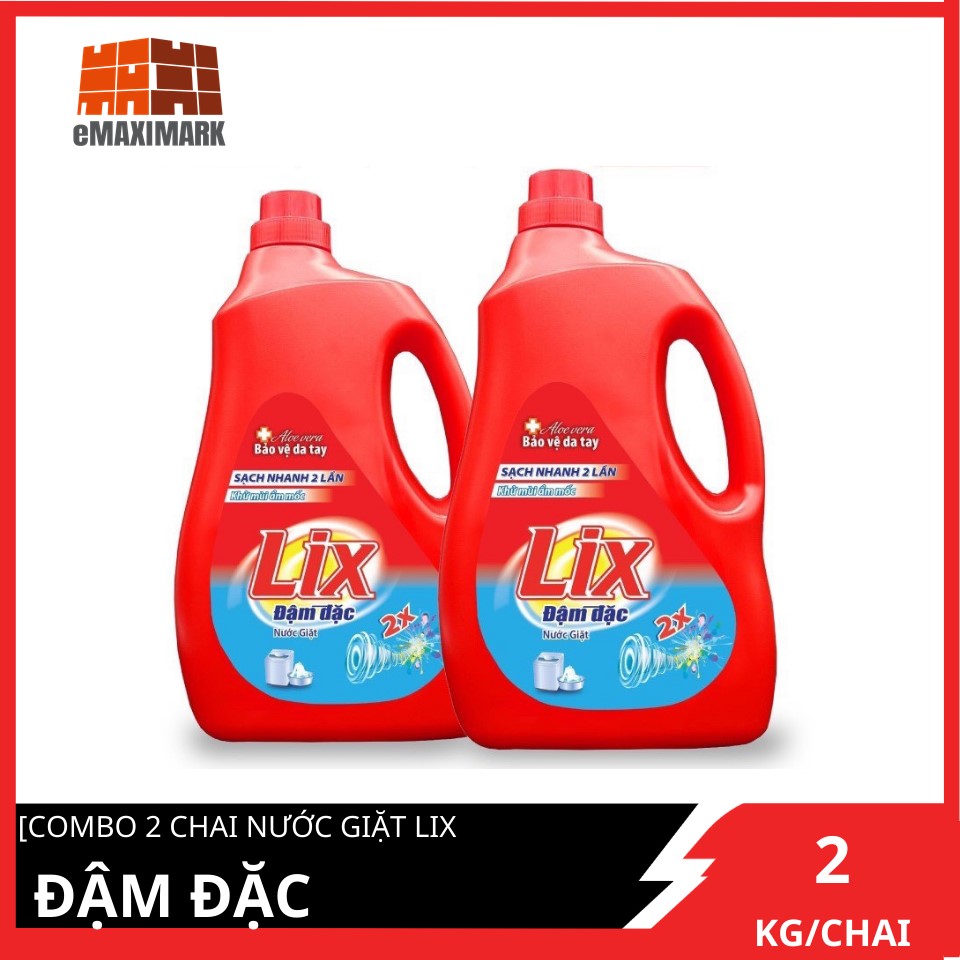 COMBO 2 Chai Nước giặt LIX Đậm đặc (Đỏ) 2KGX2