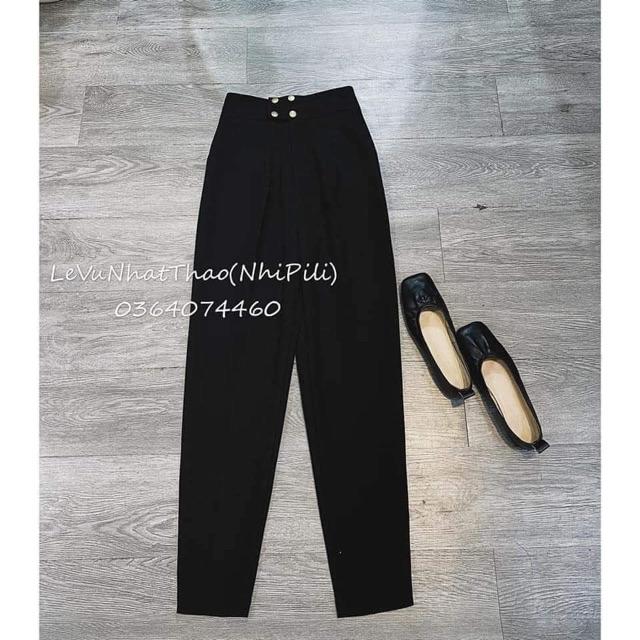 Quần baggy , quần tây lưng siêu cao phối nút vàng cực hot