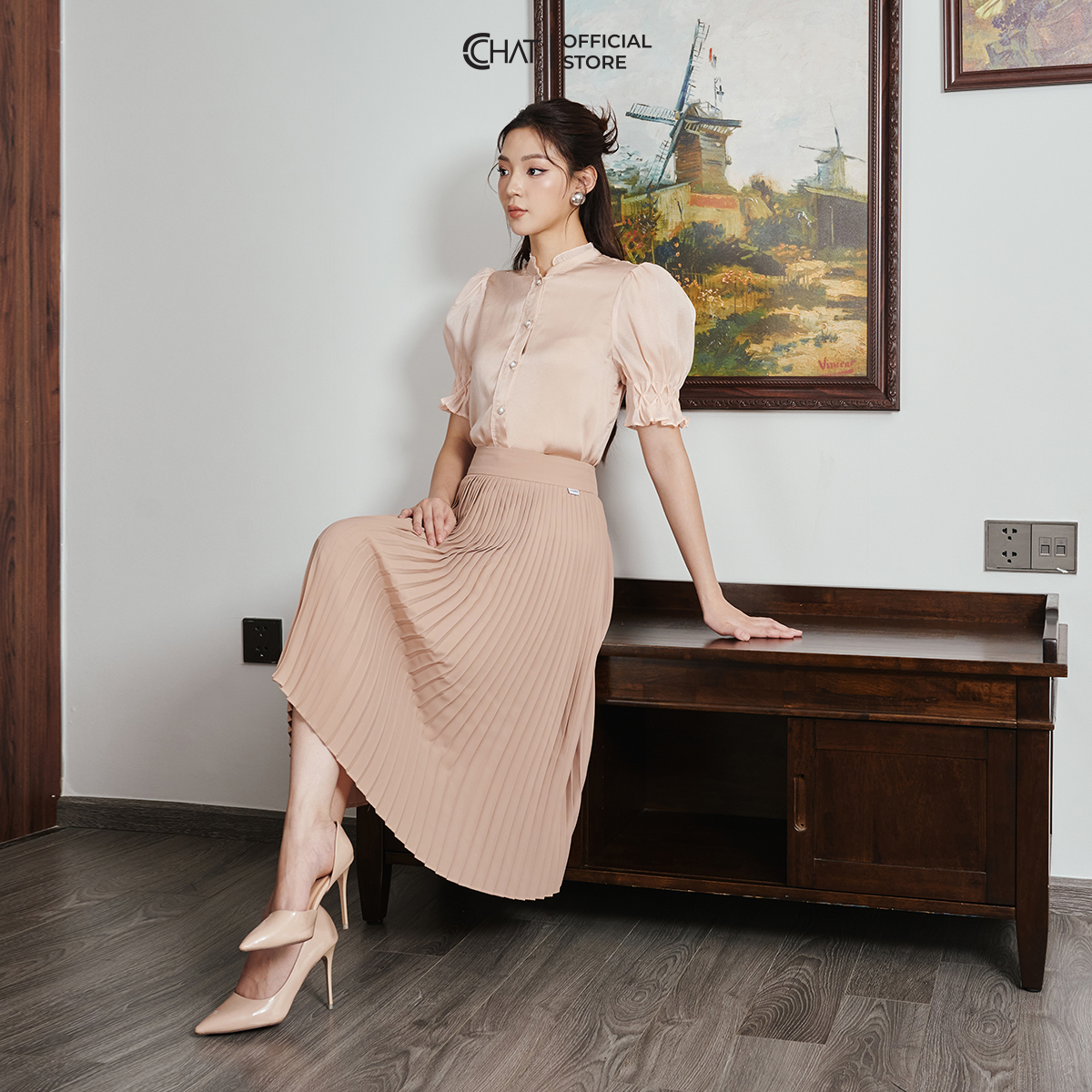 Chân Váy  Dập Ly Dáng Suông A Lỡ Chất Chiffon Cao Cấp Thanh Lịch 53CDH2013LB