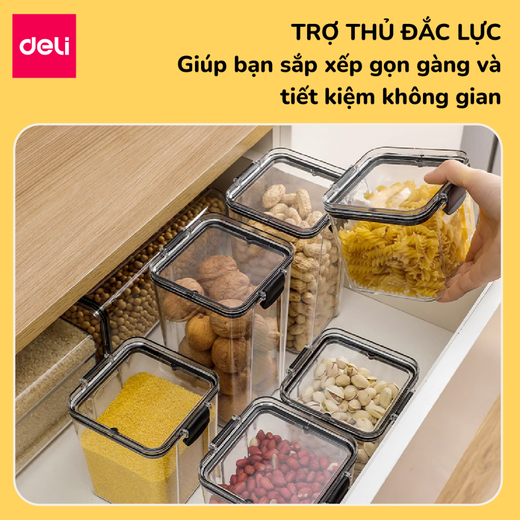 Hộp Nhựa Đựng Thực Phẩm Khô DELI- Hộp Nhựa Đựng Ngũ Cốc Đồ Khô Nắp Kín Chống Ẩm Mốc Nắp Kín Sắp Xếp Nhà Bếp Bảo Quản Thực Phẩm Phân Chia Thực Phẩm Chống Mùi Tủ Lạnh Chống Tràn Chống Rò Rỉ