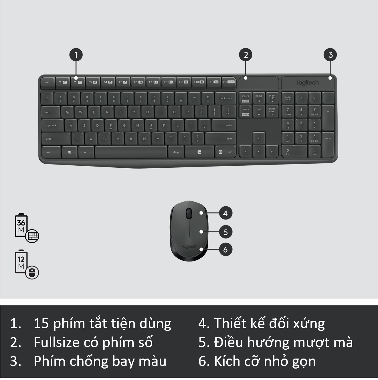 Bộ Bàn Phím Và Chuột Không Dây Logitech MK235 - Hàng chính hãng