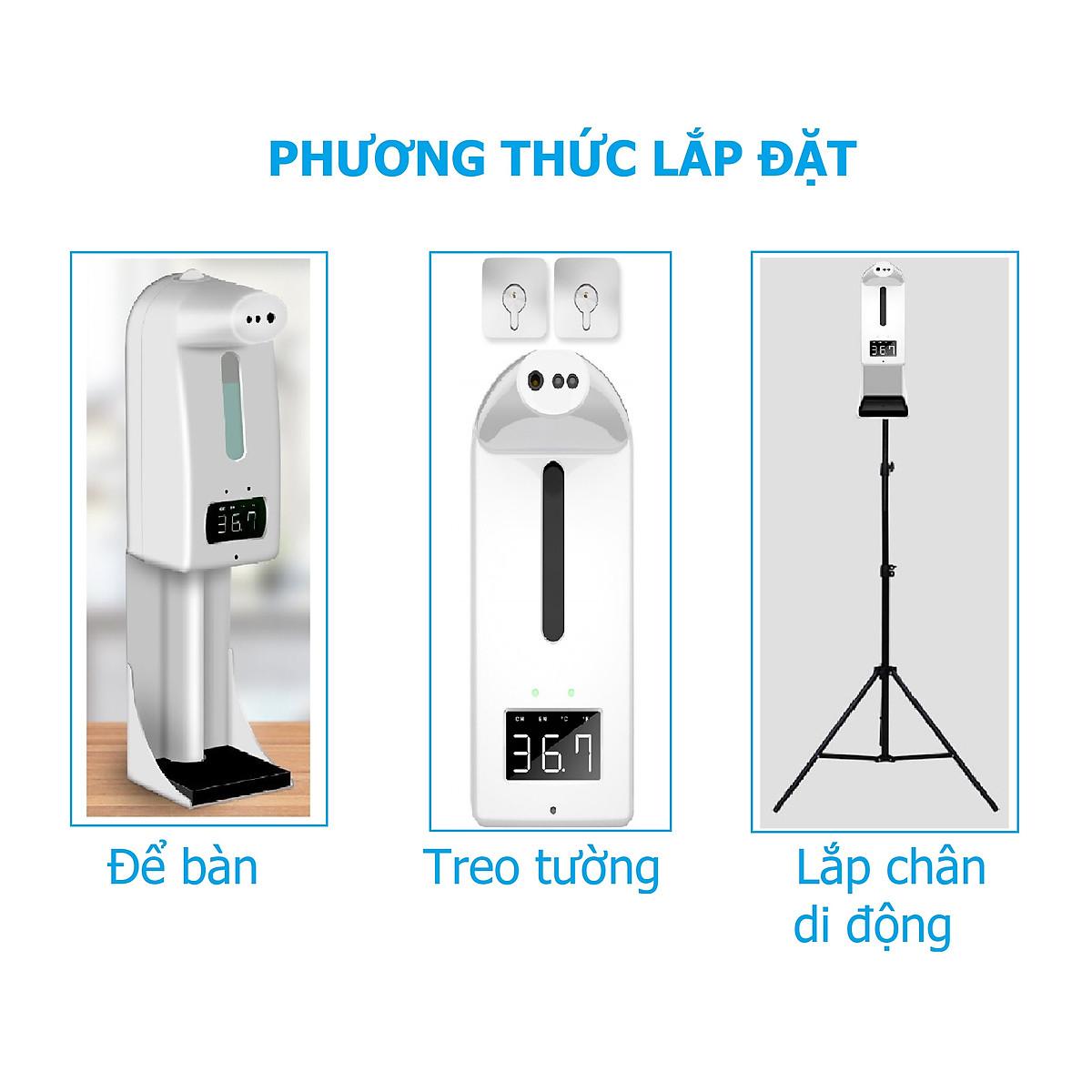 Máy đo thân nhiệt K10 pro tích hợp rửa tay tự động phun sương/nhả gel mới nhất 2021 - 15 ngôn ngữ