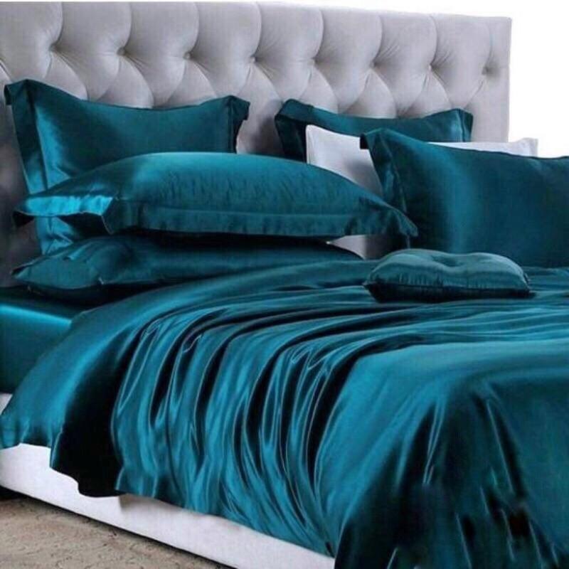 Bộ 4 Món Ga Gối Phi Lụa Thương hiệu LAN PHAM BEDDING Mát Mịn - Màu Xanh Coban