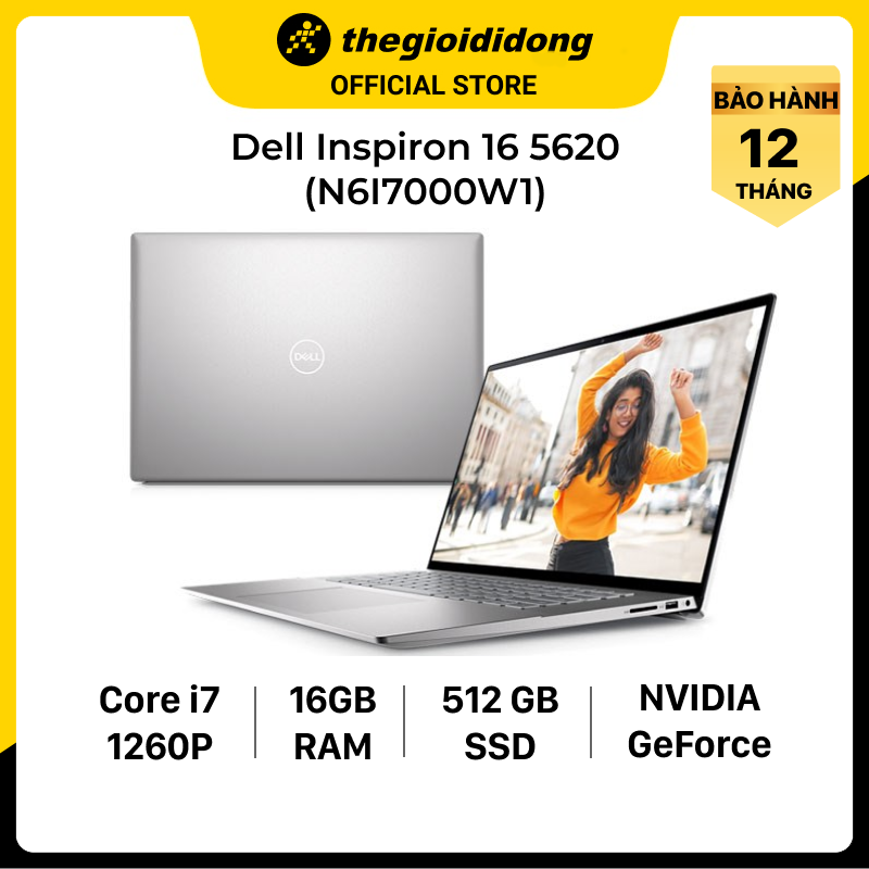 Laptop Laptop Dell Inspiron 16 5620 i7 1260P/16GB/512GB/2GB MX570/OfficeHS/Win11 (N6I7000W1) - Hàng chính hãng