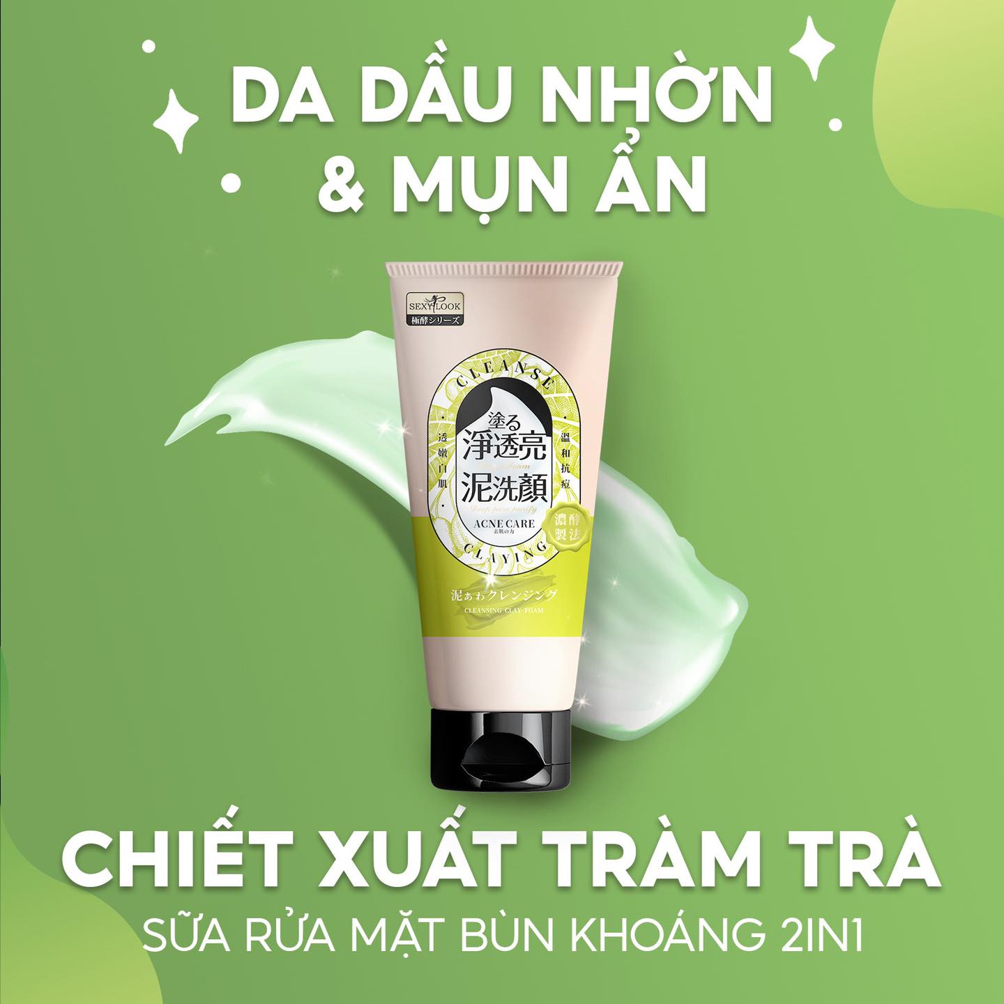 Sữa Rửa Mặt Kiềm Dầu Giảm Mụn Sexylook Tree Anti Acne Cleansing Clay Foam 150g