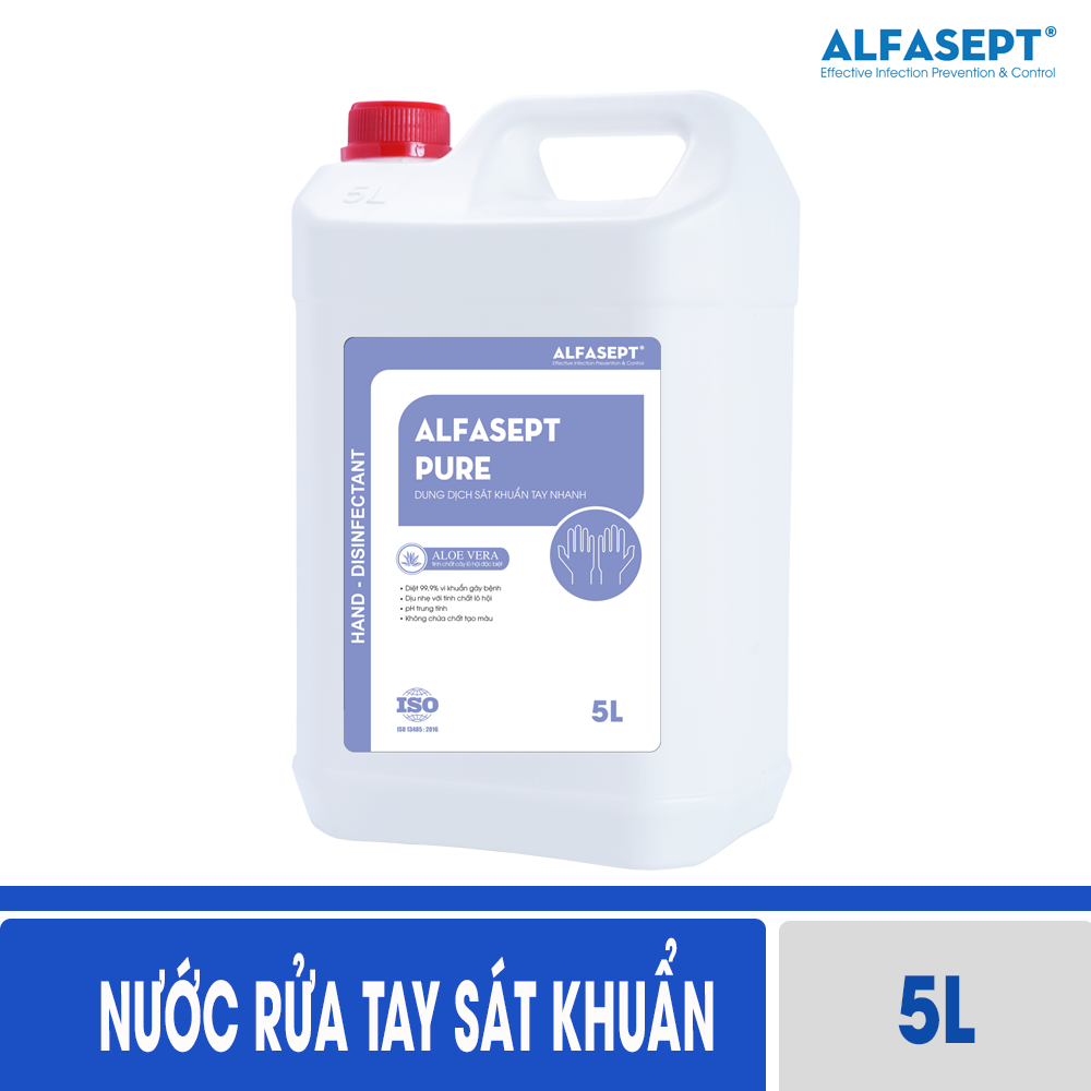 Dung dịch nước rửa tay khô sát khuẩn Alfasept Pure 5L - Hiệu quả vi sinh 99% vi khuẩn, thân thiện với da tay