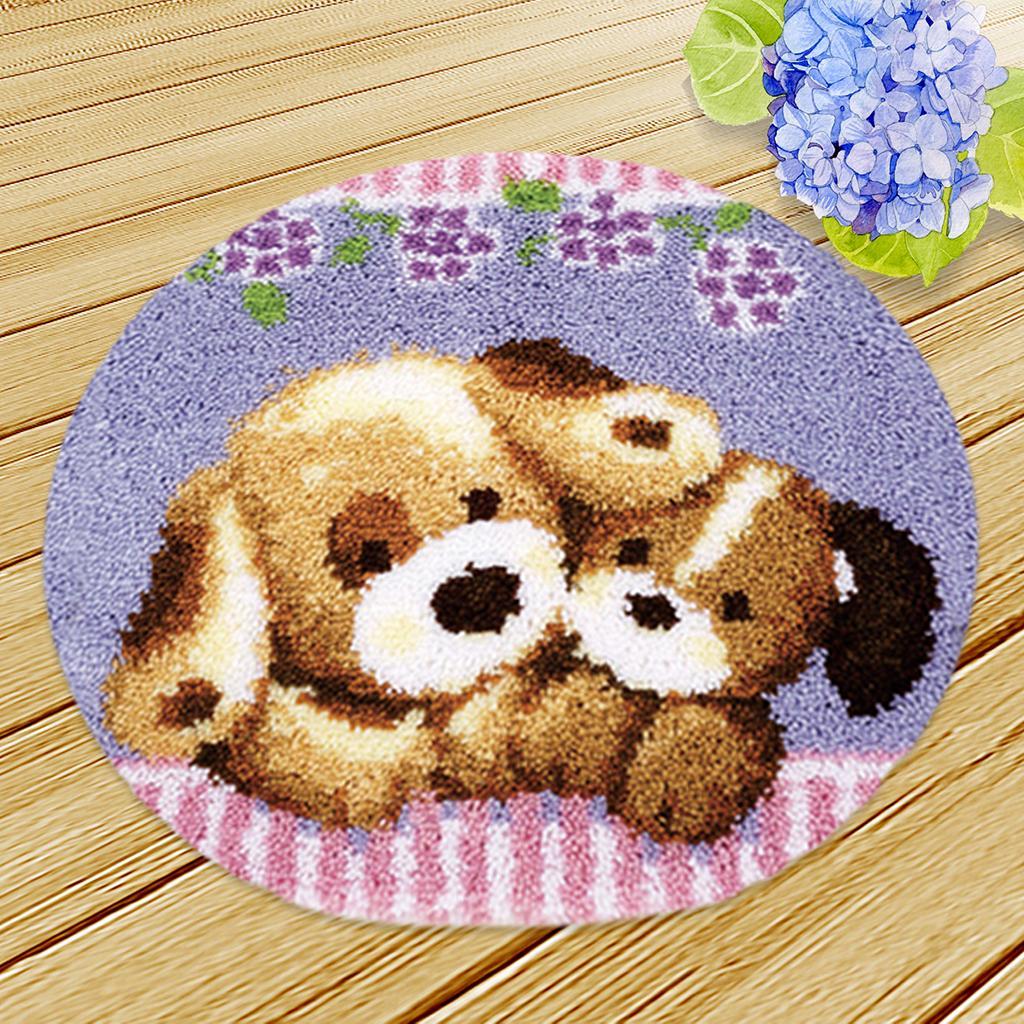 DIY Embroidery Two Dogs Canvas Latch Hook Rug Kit for Women Men W/ All Tools