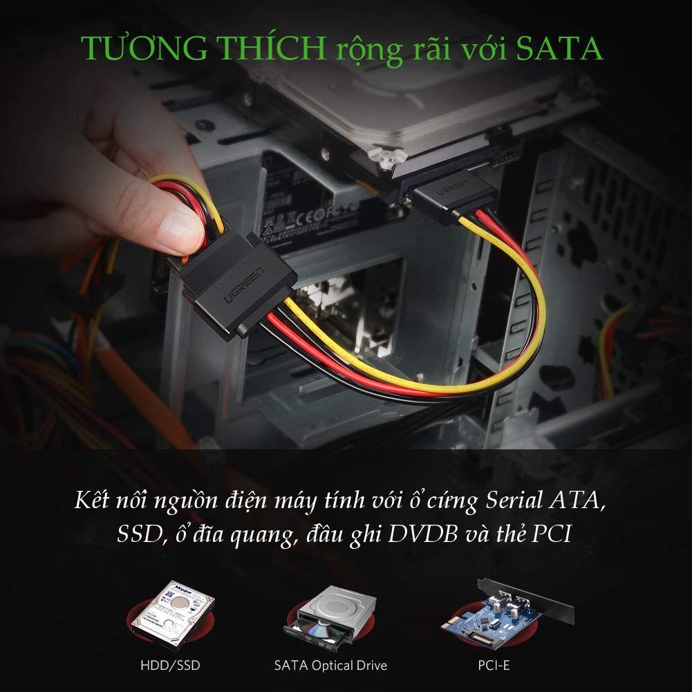 Cáp nguồn SATA 15Pin UGREEN US283 kết nối nguồn điện máy tính với ổ cứng Serial ATA, SSD, ổ đĩa quang, đầu ghi DVDB - Hàng chính hãng