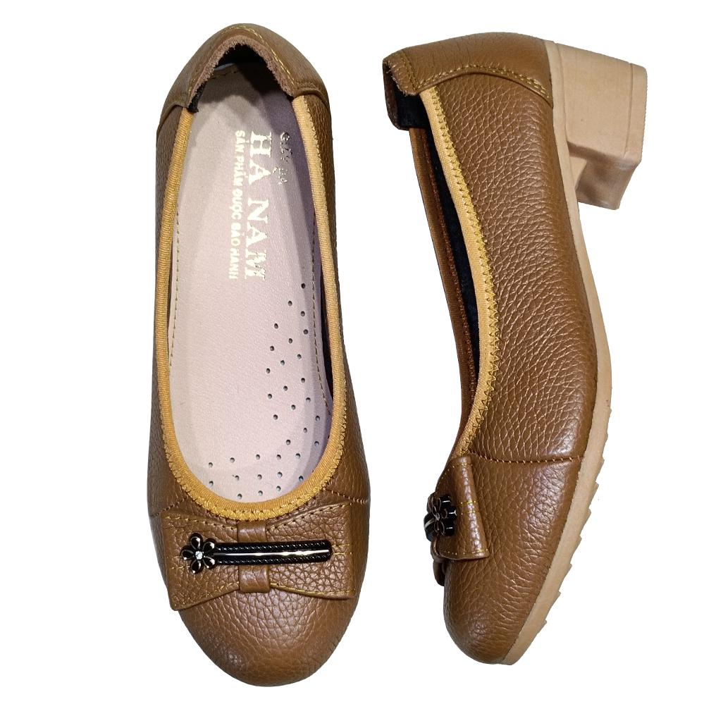 Giày Búp Bê Nữ Cao Gót HA NAM Da Bò Thật Thời Trang Cao Cấp 5cm GBBN20898 - Màu Đen