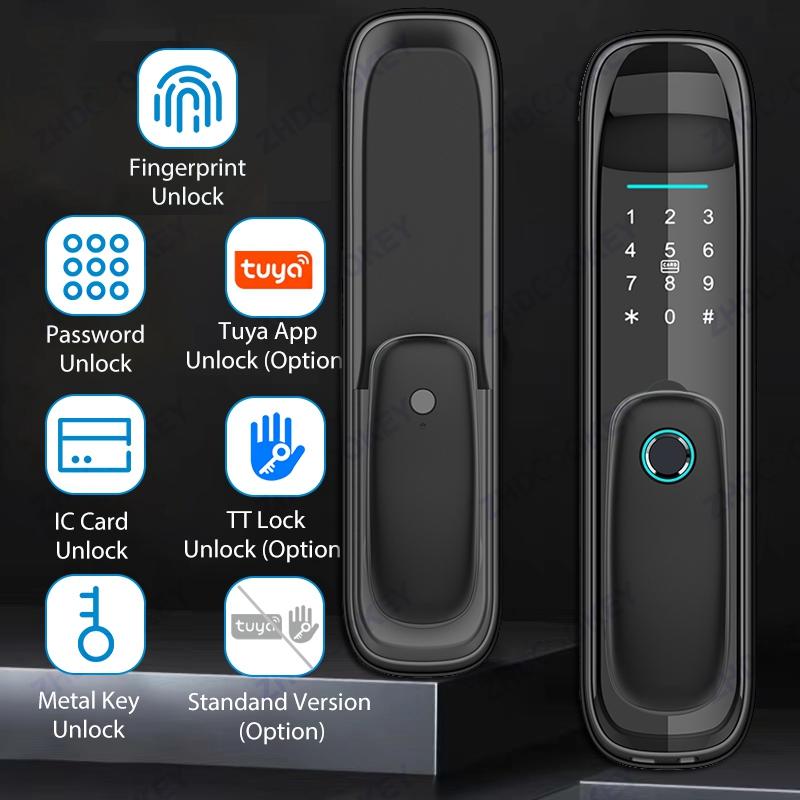 8 Ngôn Ngữ Điện Tử Tuya Wifi Tự Động Khóa Cửa Thông Minh Ứng Dụng TTLock Vân Tay Chống Nhìn Trộm Mật Khẩu Thẻ IC Chìa Khóa Kim Loại Mở Khóa