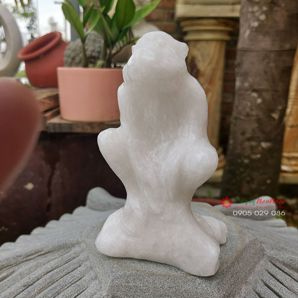 Tượng khỉ 12 con giáp phong thủy đá trắng 12cm - đá Non Nước