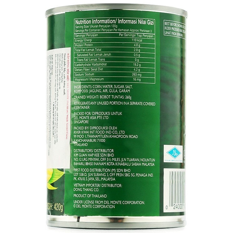 Bắp Hạt Đóng Hộp Del Monte 420g - Thương Hiệu Mỹ, SX Thái Lan | Del Monte Whole Kernel Corn 420g