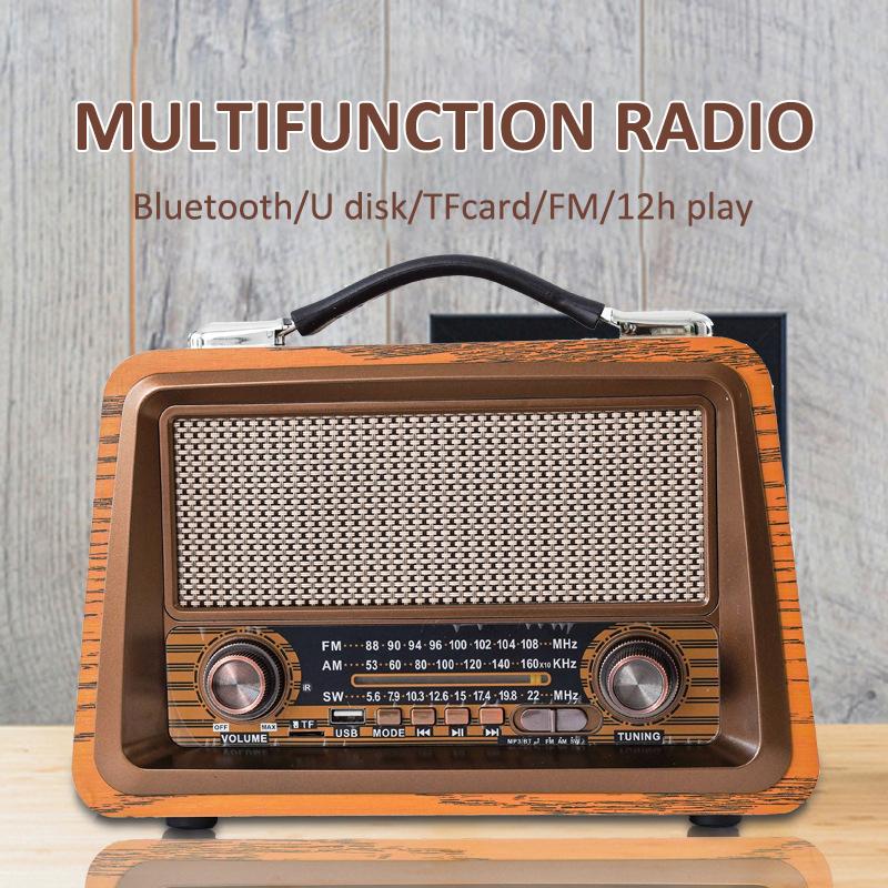 Loa bluetooth không dây radio retro bằng gỗ di động Color: Mahogany Color
