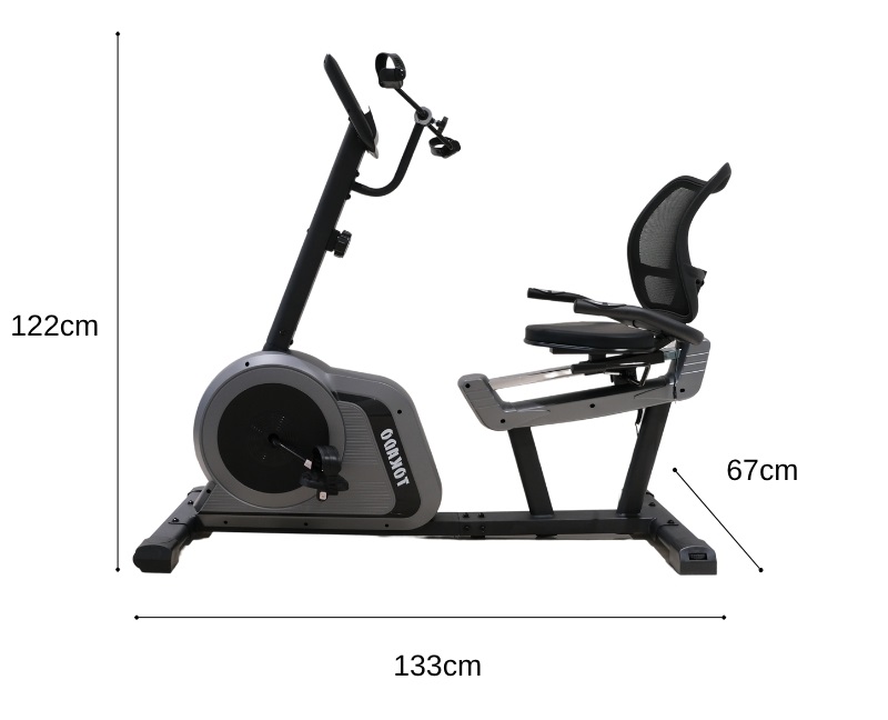 Xe đạp phục hồi chức năng TK8601R điều chỉnh yên linh hoạt, lưng dựa thoáng khí êm ái, tải trọng 120kg chắc chắn, bánh đà 3kg điều chỉnh nặng nhẹ linh hoạt cho người sử dụng.