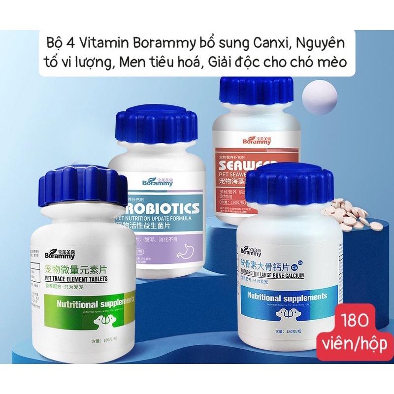 Vitamin cho chó mèo Borammy bổ sung Canxi, Nguyên tố vi lượng, Men tiêu hoá, Giải độc hộp 180v - vitamin cho chó mèo