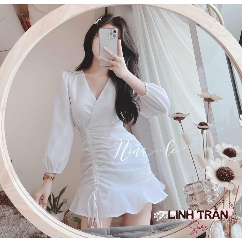 Váy Chữ A Rút Dây Dài Tay Chân Bèo Đầm Chữ A Rút Dây Eo Linh Trần Store