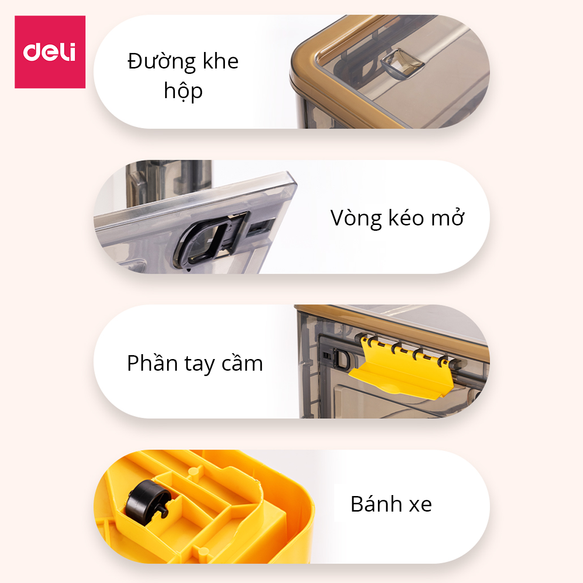 Hộp Nhựa Đựng Đồ Đa Năng Có Nắp Đậy Cao Cấp Nhiều Kích Cỡ Deli - Có Thể Tháo Lắp Tiết Kiệm Không Gian