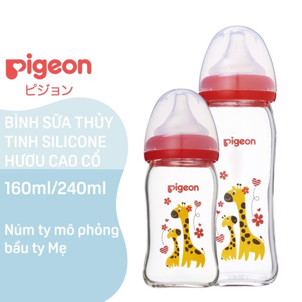Bình sữa thủy tinh Pigeon CR 160ml/ 240ml họa tiết con ong, con hưu