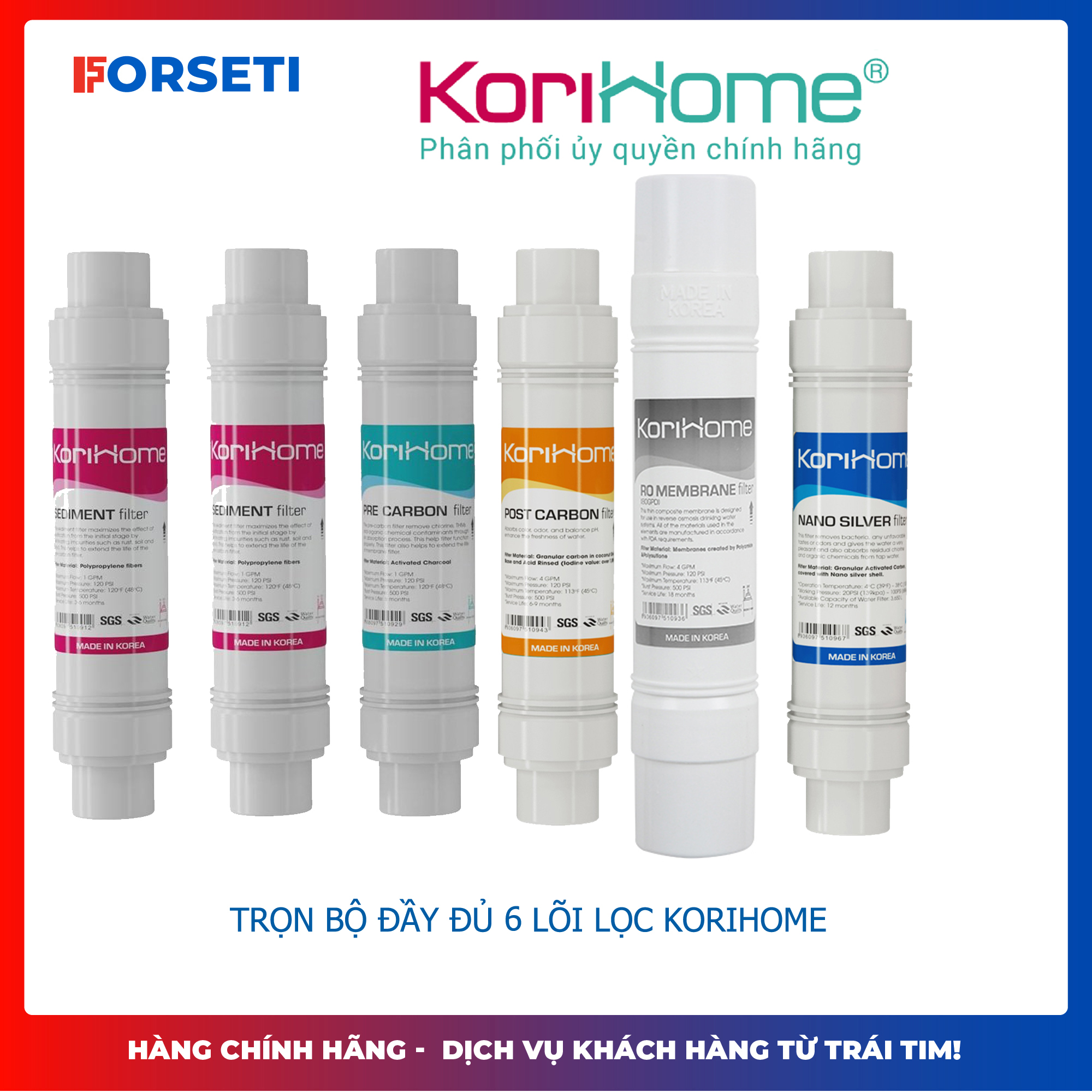 Combo 6 lõi lọc Korihome nhập khẩu Hàn Quốc chính hãng cho máy WPK-818