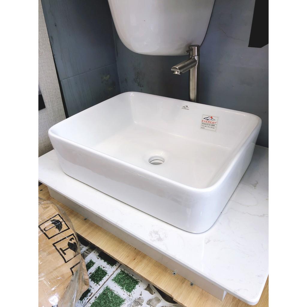 Lavabo đặt  bàn  vuông tráng men nano