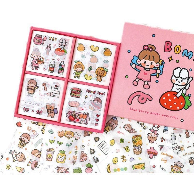 Sticker 100 Tấm Hộp Quà Tặng 100 Tấm Dán Hoạt Hình Trang Trí Sổ Lưu Niệm Dễ Thương Hộp Game time