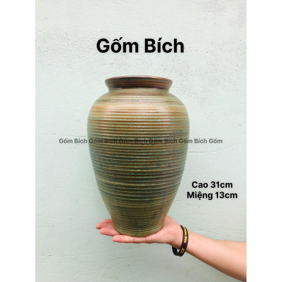 Bình Hoa Lọ Hoa Dáng Vò Đắp Lá Sen Men Mộc Gốm Sứ Bát Tràng - Gốm Bích