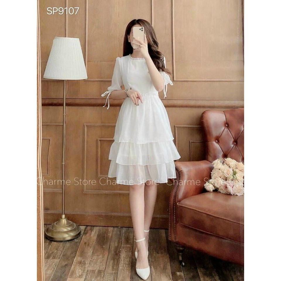 Đầm dự tiệc xếp ly thiết kế 3 tầng hàng cao cấp chất voan mềm thoáng mát