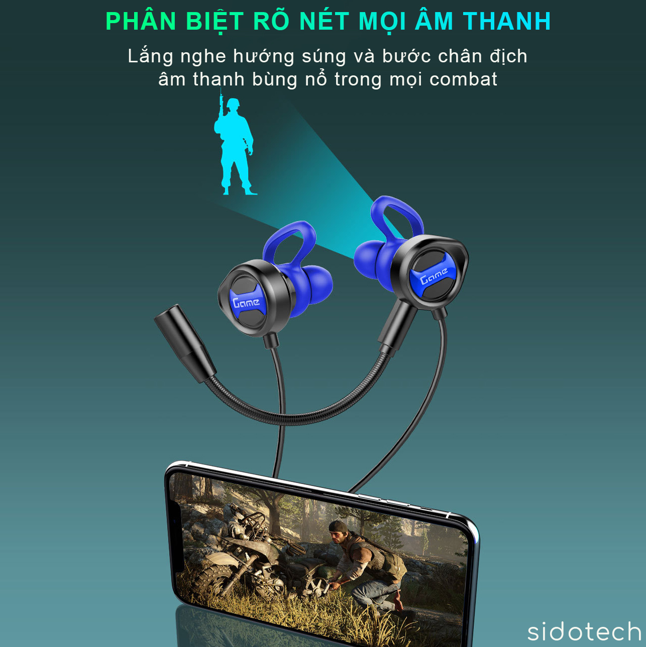 Tai nghe chơi game SIDOTECH G18 Gaming cho điện thoại có mic chơi Pubg FF Liên Quân Tốc Chiến thiết kế nhét tai In Ear tương thích Mobile Máy tính PC - Hàng Chính Hãng