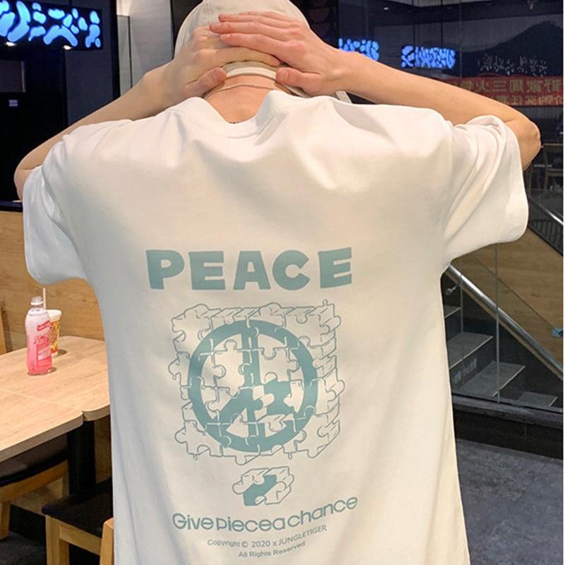 Áo thun nam nữ unisex tay lỡ PEACE phông form rộng teen cổ tròn oversize cotton giá rẻ basic đen trắng tee pull