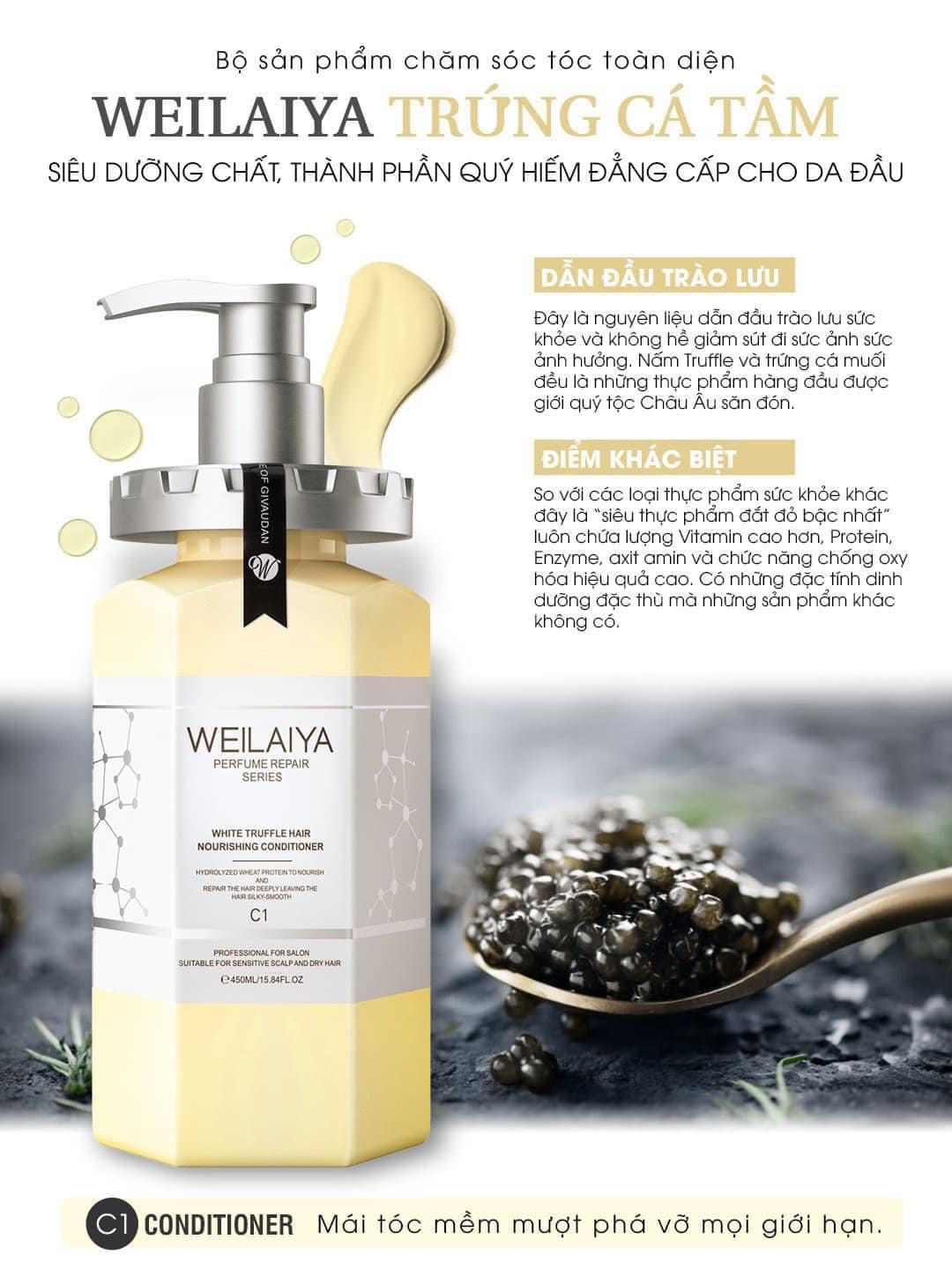 Combo dầu gội, dầu xả tóc Phục Hồi Nấm Truffle Weilaiya